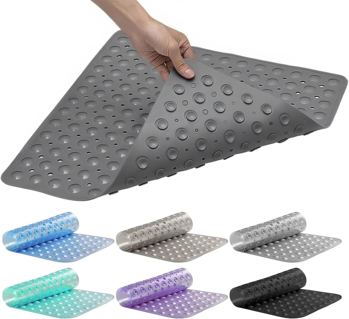 Douchemat, vierkant, antislip, van pvc, machinewasbaar, met krachtige zuignappen en afvoergaten, voor binnendouche, 53 x 53 cm (grijs)