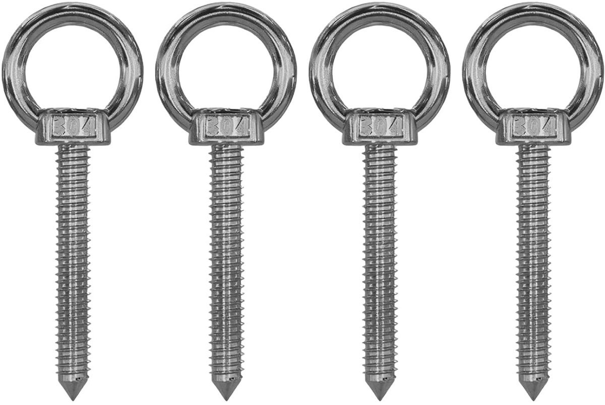 4 stuks roestvrijstalen piton, M10 x 80 mm, haken met oogjes om te schroeven voor hangmatten, luifels en schommelstoelen, gemaakt van robuust roestvrij staal, voor heftoepassingen