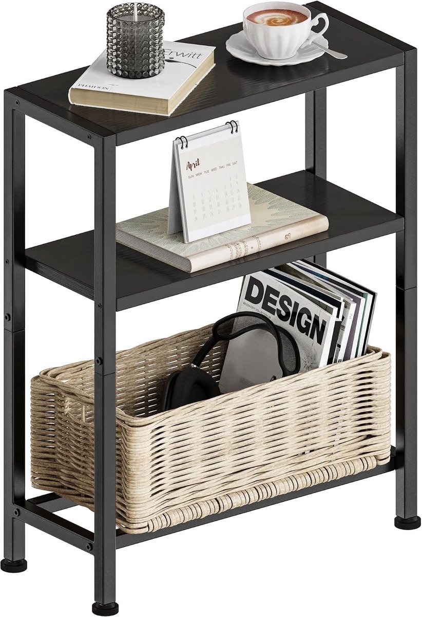 Bijzettafel Nachtkastje met 3 Opbergvakken, Bijzettafel voor de Bank voor Ruimtes, Geschikt voor de Woonkamer, Slaapkamer, Keuken & Balkon, Werkkamer (1, Zwart)
