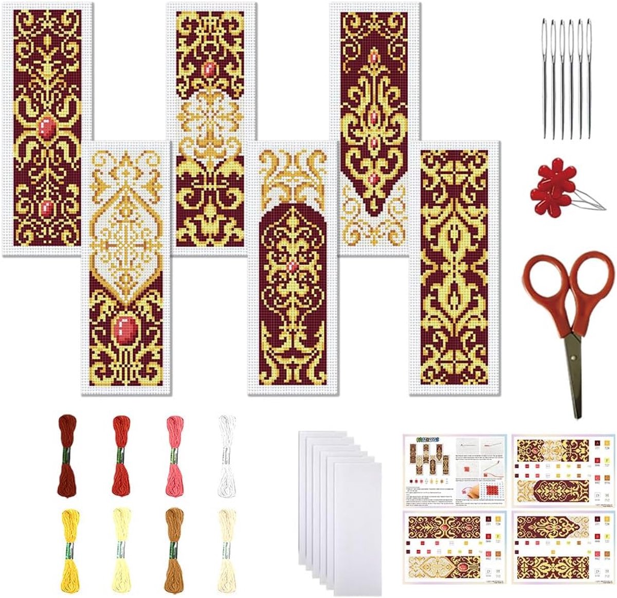 Set van 6 kruissteek bladwijzers, 11CT Victoriaans patroon, voorbedrukt kruissteekset voor beginners, met handleiding (mogelijk niet beschikbaar in het Nederlands), voor volwassenen, 8 x 2,4