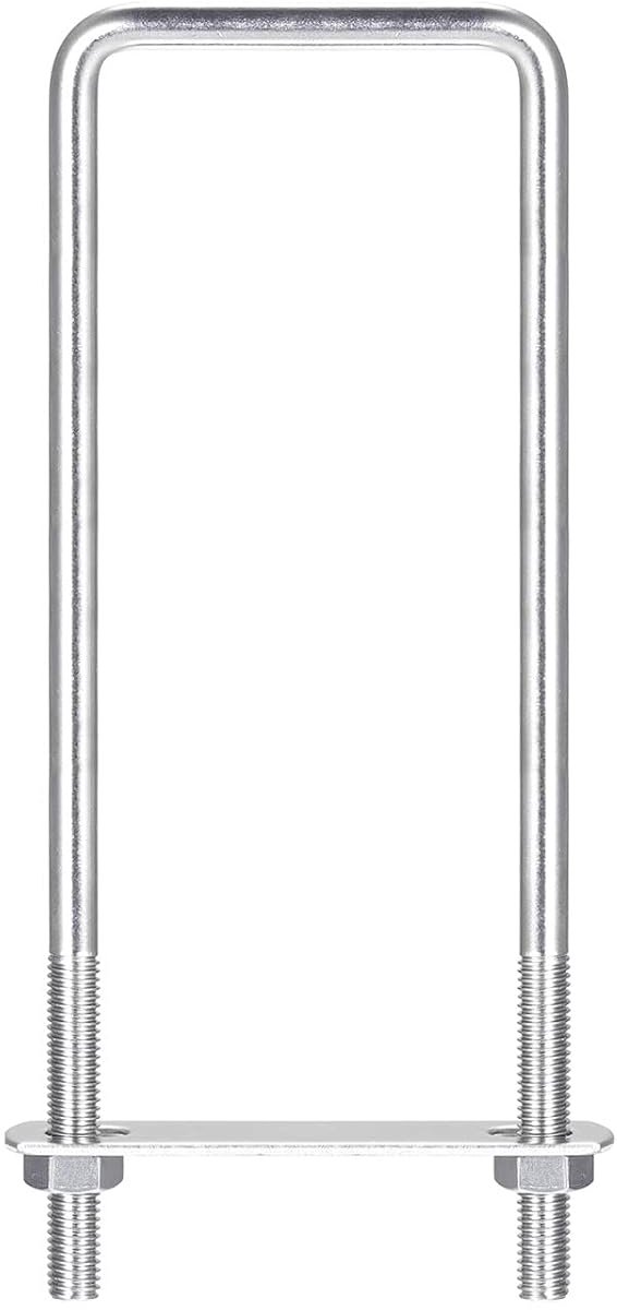 sourcing map Vierkante U-schroeven 62 mm binnenbreedte 200 mm lengte M8 304 roestvrij staal U-klemschroef met moer en plaat voor bootaanhanger