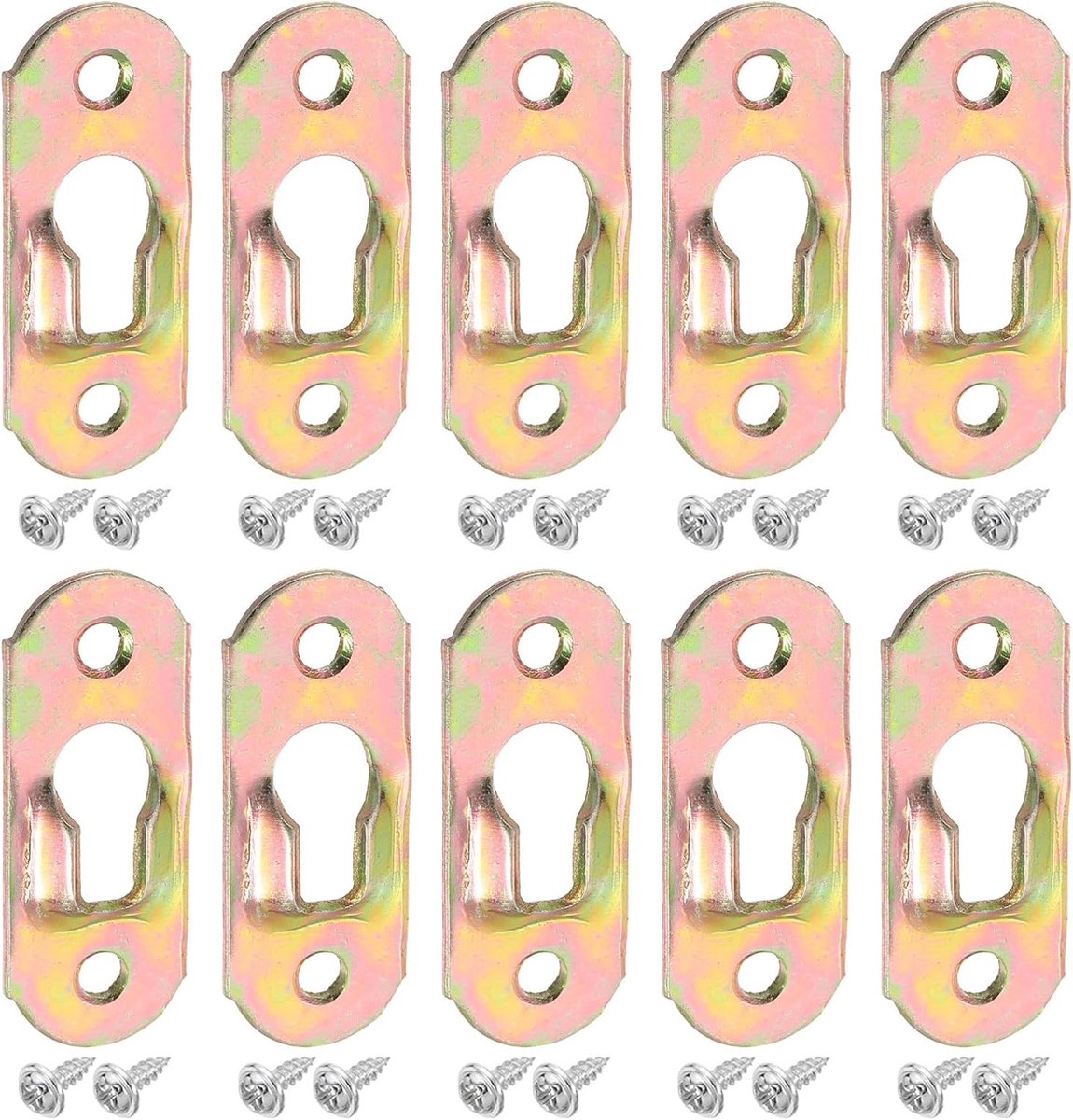 50 stuks sleutelgaten-fotolijsthangers, 37 x 14 mm, zwaar metaal, sleutelgat, ophangbeugels met schroeven, voor foto's en lijsten, zink geel