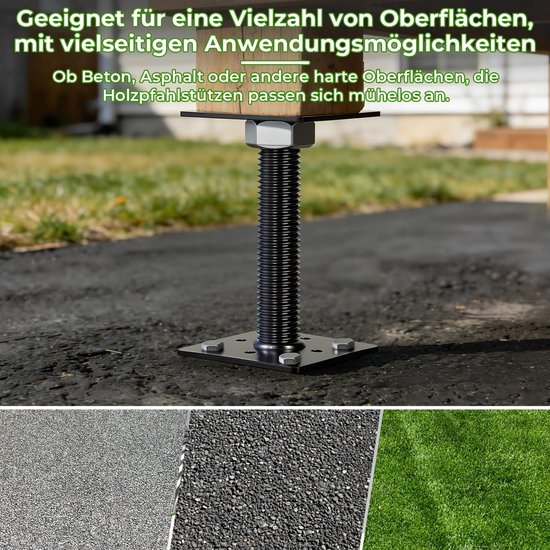 4 x in hoogte verstelbare paaldragers, 80 x 80 x 250 mm, zwart, thermisch verzinkte steunpoot, bodemplaat om vast te schroeven voor carport, pergola, omheining — afbeelding 4