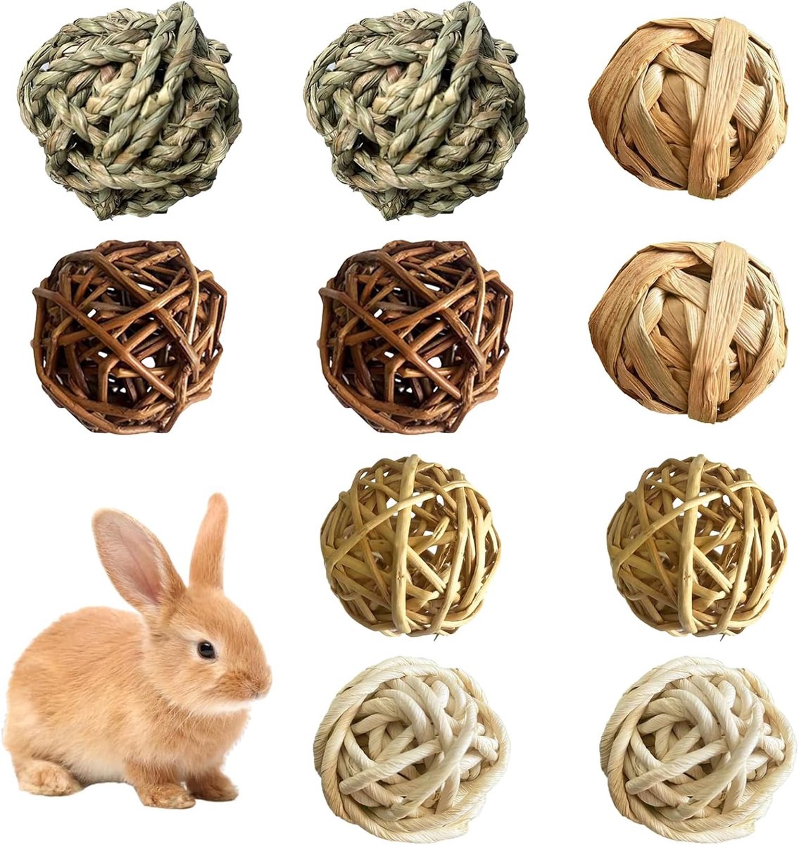 Set van 10 kauwballen voor konijnen, grasspeelgoed, hazen, kauwspeelgoed, natuur, hamster, speelgoed voor kleine dieren, hamsters, konijnen, cavia's, chinchilla, gerbbels