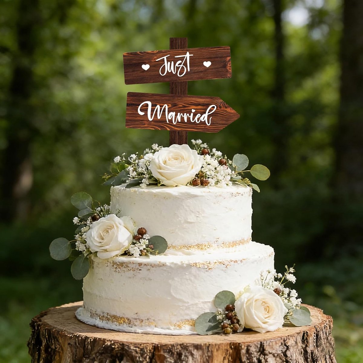 Married Cake Topper Bruiloft, Just Married Taartdecoratie, Rustieke Houten Taartversiering Bruiloft, Bruidstaartdecoratie, Bruidstaartversiering, Bruiloftstaart Topper Voor Verloving En