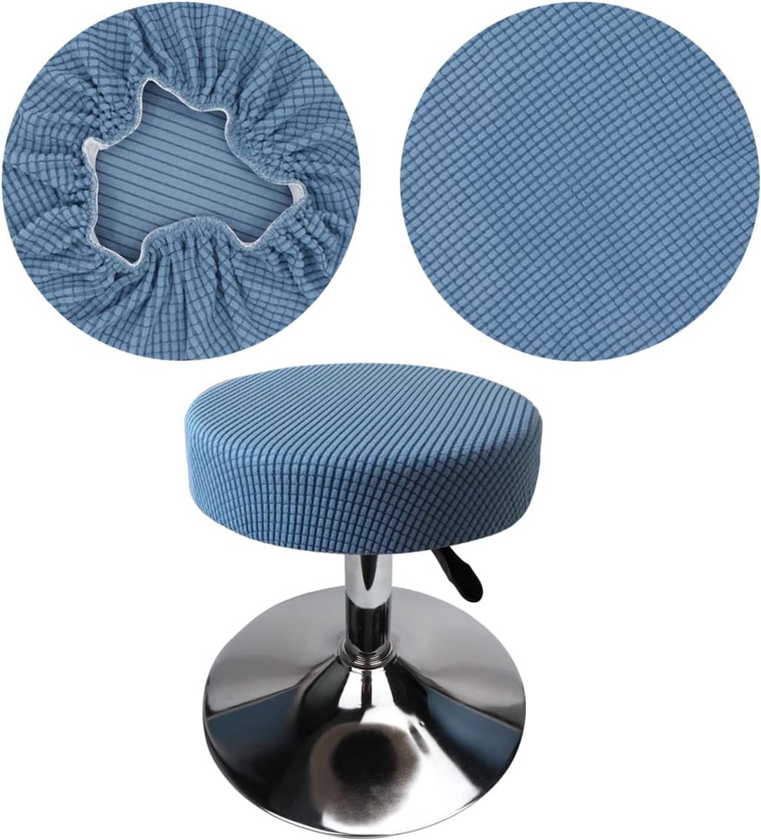 Krukhoezen Ronde Diameter 30-40 cm Ronde Barkrukhoezen Elastisch Kreukvrij Wasbaar en Stofdicht, Geschikt voor Ronde en Vierkante Stoelen (1, Blauw)