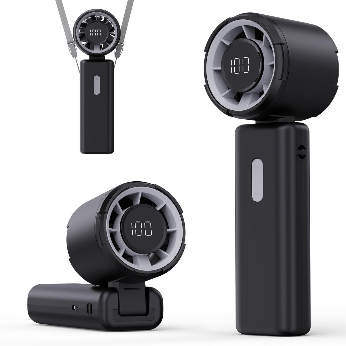 100-standen Mini Turbo Ventilator, Oplaadbare handventilator,4000 mAh batterij tot 18 uur, realtime LED-scherm,180° opvouwbaar & draagbaar, voor reizen, kantoor & buiten,zwart
