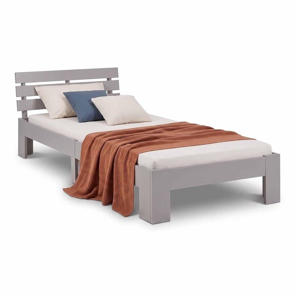 Homestyle4u Eenpersoonsbed - 90x200 cm - Kinderbed - Houten bed - Grijs