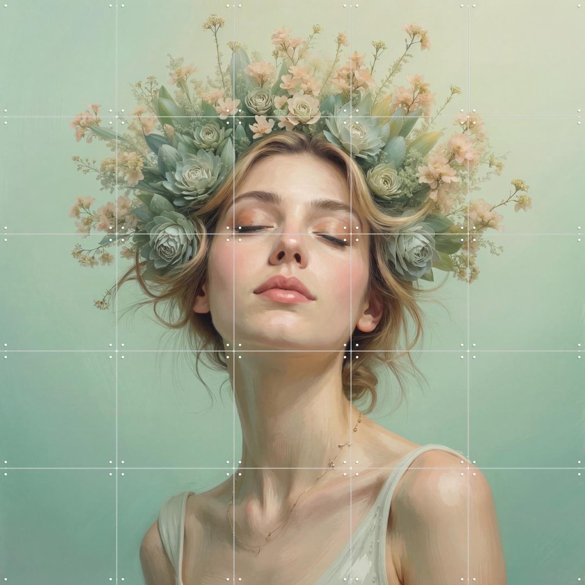 IXXI Dreaming Queen in Bloom, IXXI Studio - 100 x 100 cm - Gratis ophangtool - Grote wanddecoratie en posters - Surrealisme, Woonkamer, Slaapkamer