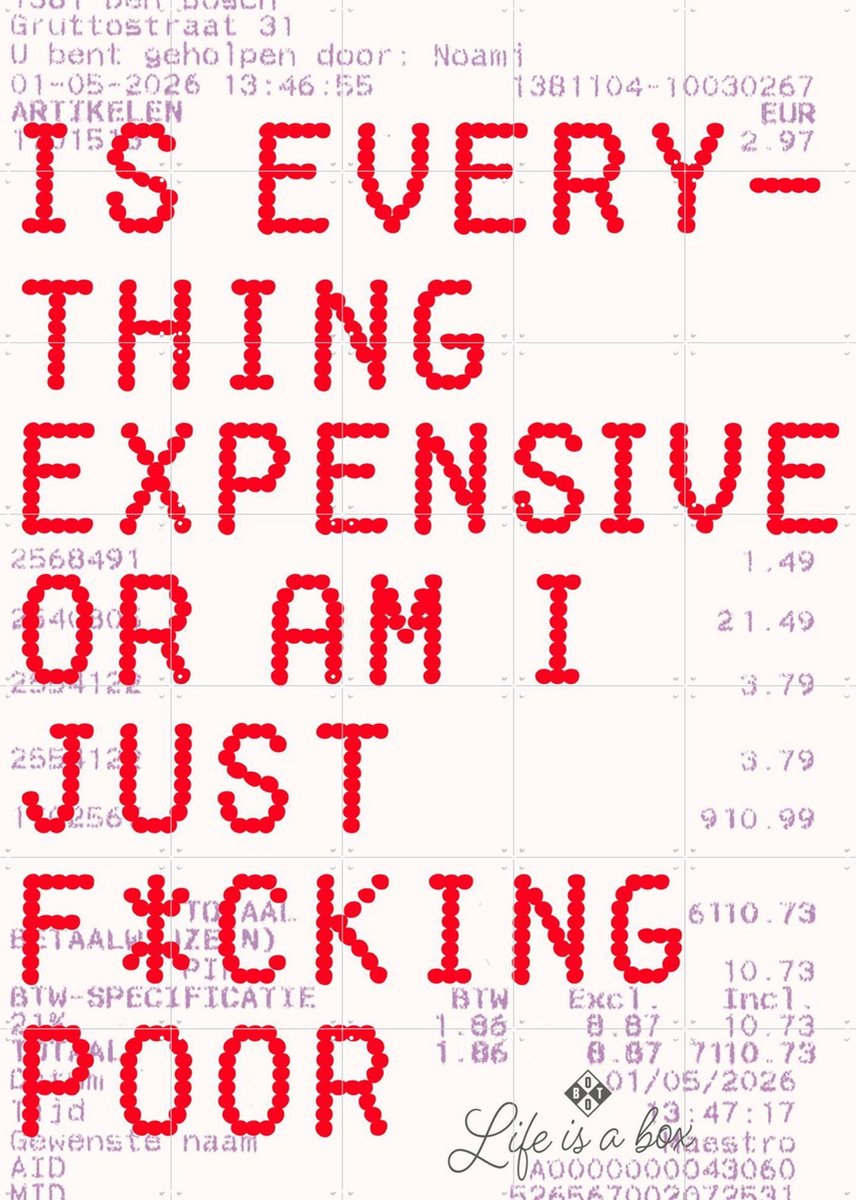 IXXI Is Everything Expensive, Studio Boot - 100 x 140 cm - Gratis ophangtool - Grote wanddecoratie en posters - Digitale Kunst, Modern, Typografie