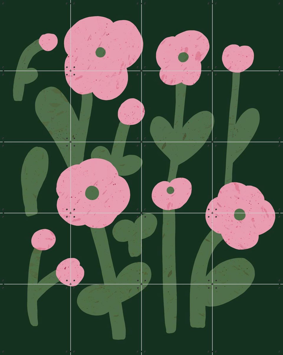 IXXI Pink Flowers, Lotte Dirks - 80 x 100 cm - Gratis ophangtool - Grote wanddecoratie en posters - Illustraties, Speels, Kinderkamer, Slaapkamer