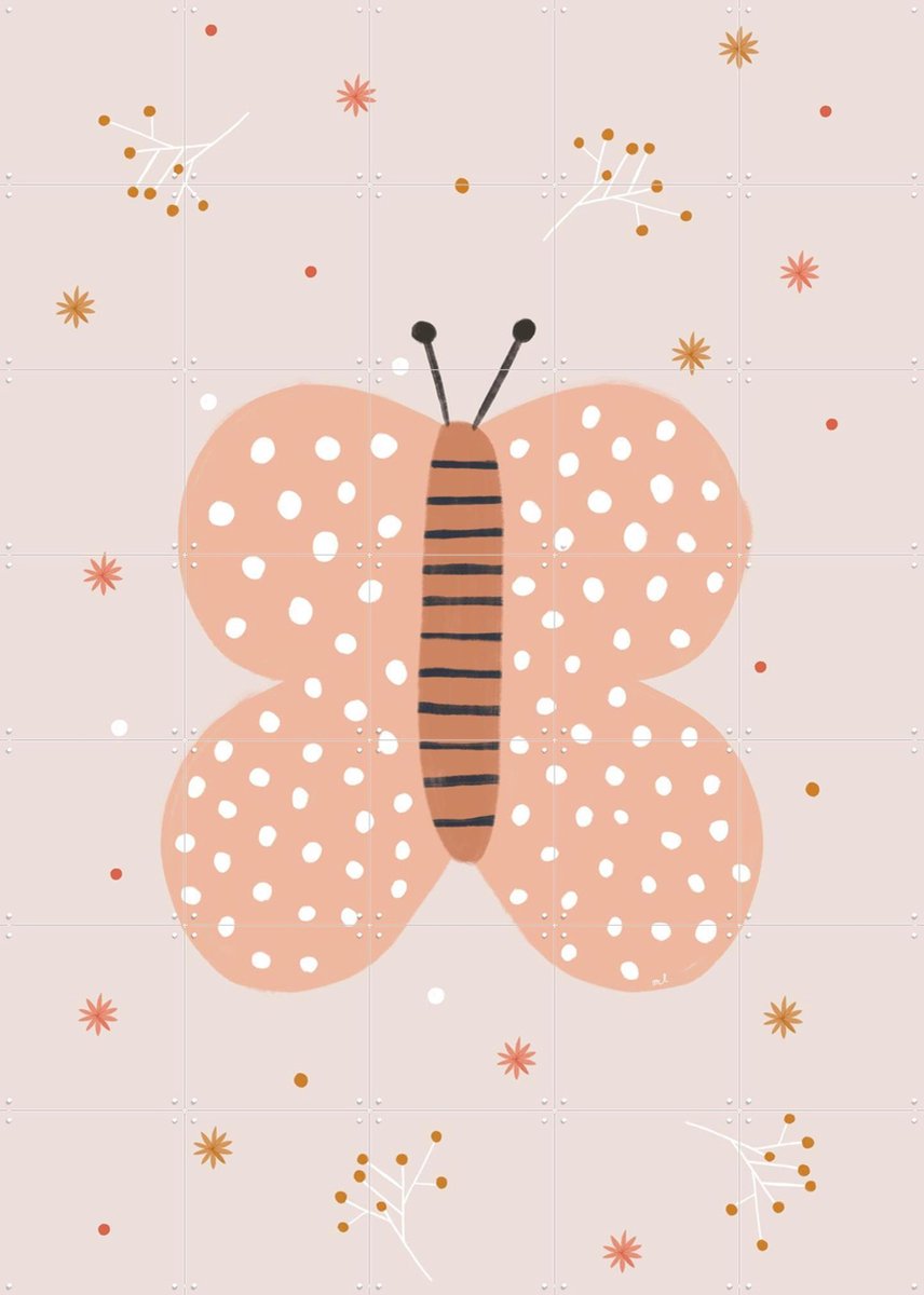 IXXI Pink Butterfly, Menina Lisboa & Various - 100 x 140 cm - Gratis ophangtool - Grote wanddecoratie en posters - Illustraties, Modern, Speels