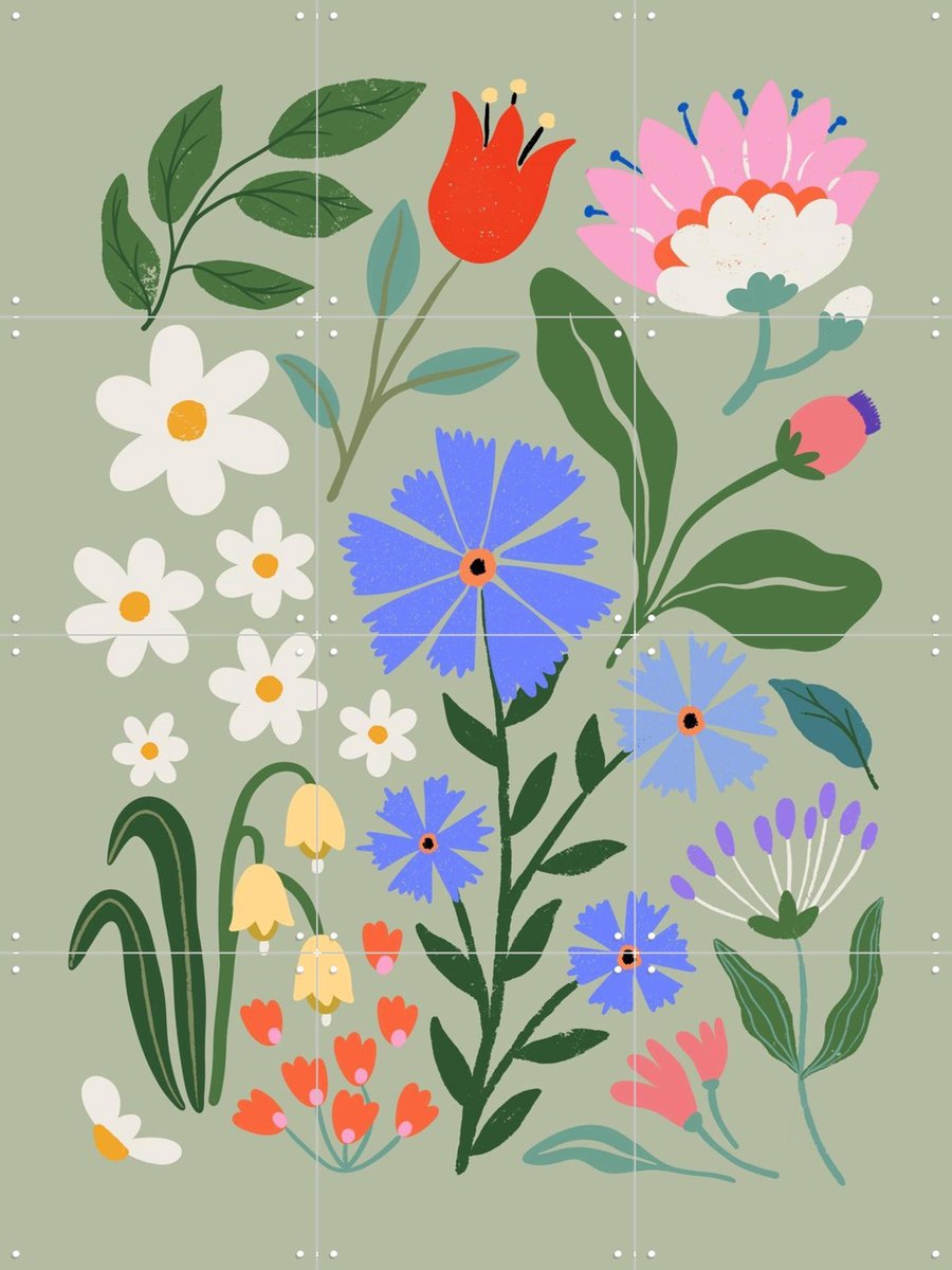 IXXI Cornflower Meadow, Katarzyna Gąsiorowska & Various - 60 x 80 cm - Gratis ophangtool - Grote wanddecoratie en posters - Illustraties, Speels