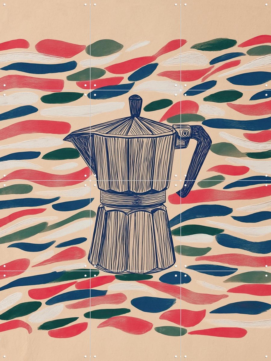 IXXI Colourful Moka Pot, Branka Kodžoman - 60 x 80 cm - Gratis ophangtool - Grote wanddecoratie en posters - Speels, Abstract, Retro, Kleurrijk