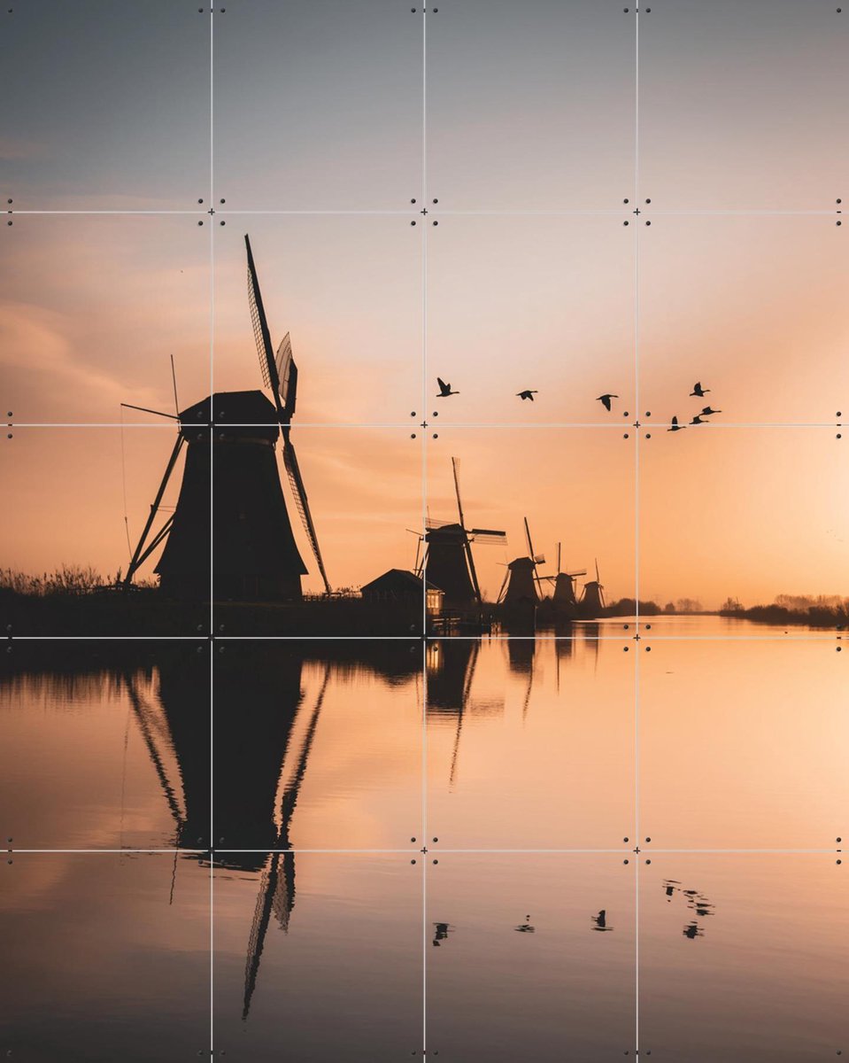 IXXI Gansen Boven Kinderdijk, Teun de Leede & Kunst in Kaart - 80 x 100 cm - Gratis ophangtool - Grote wanddecoratie en posters - Fotografie, Gang