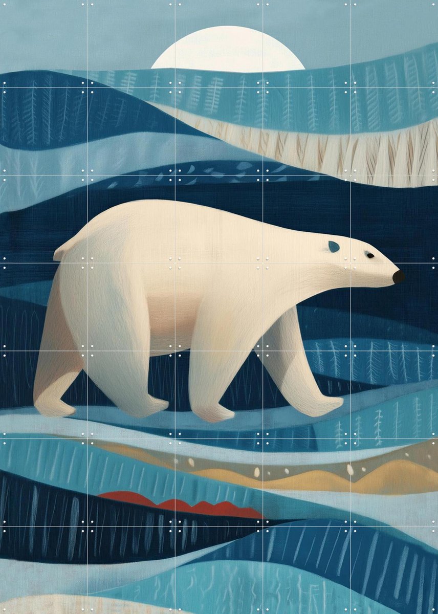 IXXI Polar Bear in the Blue Arctic, Branka Kodžoman - 100 x 140 cm - Gratis ophangtool - Grote wanddecoratie en posters - Digitale Kunst, Speels