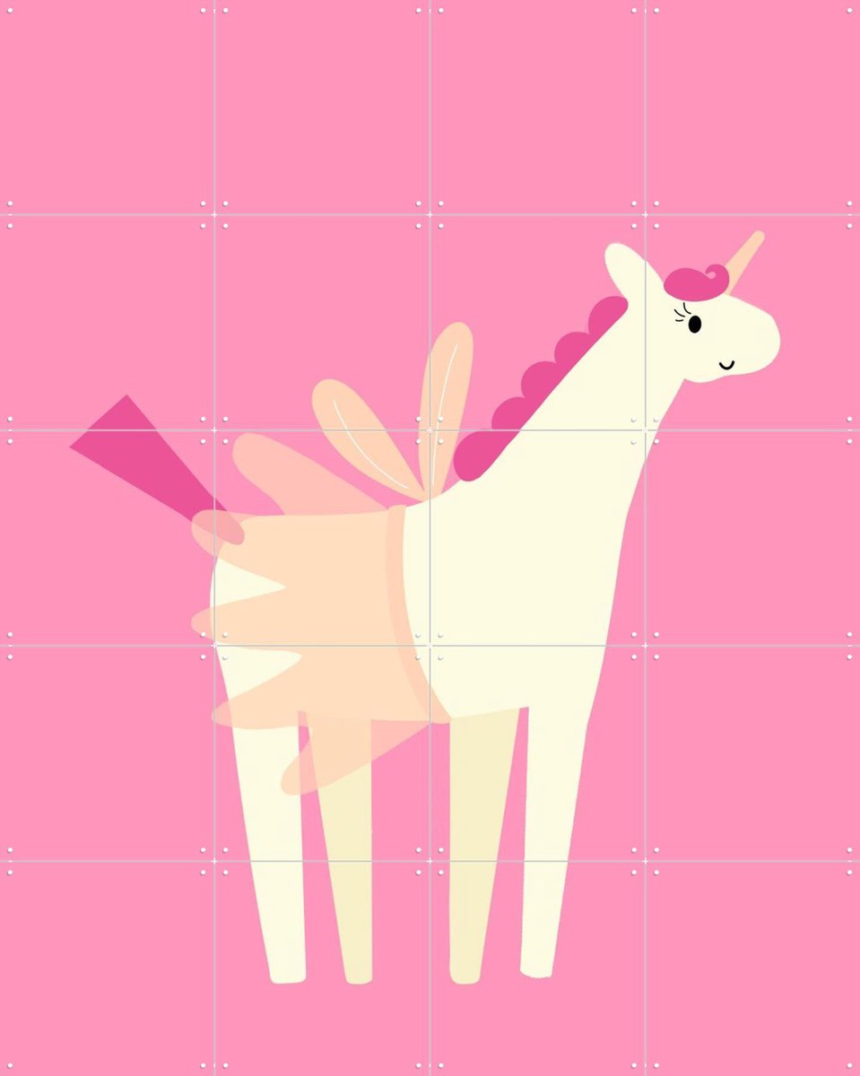 IXXI Unicorn, Stadse Spruiten | door Miek illustreert - 80 x 100 cm - Gratis ophangtool - Grote wanddecoratie en posters - Cartoonesk, Speels