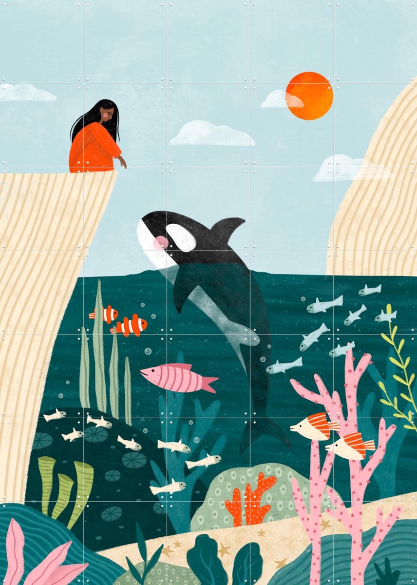 IXXI Bea Muller Underwater Scene, Bea Müller & Various - 100 x 140 cm - Gratis ophangtool - Grote wanddecoratie en posters - Modern, Kleurrijk