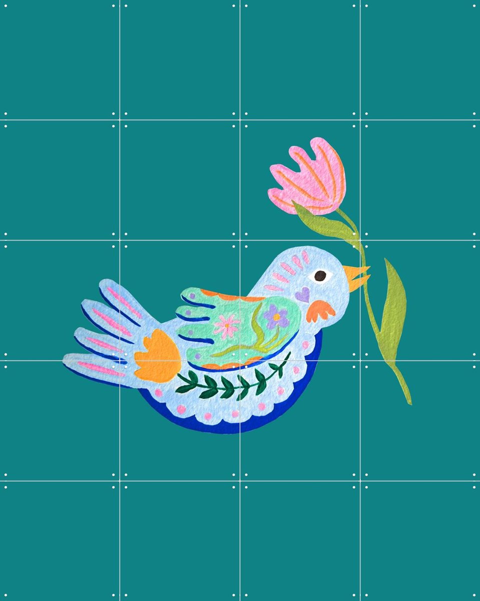 IXXI Floral Fantasy Bird, Palmartprints - 80 x 100 cm - Gratis ophangtool - Grote wanddecoratie en posters - Speels, Kleurrijk, Illustraties