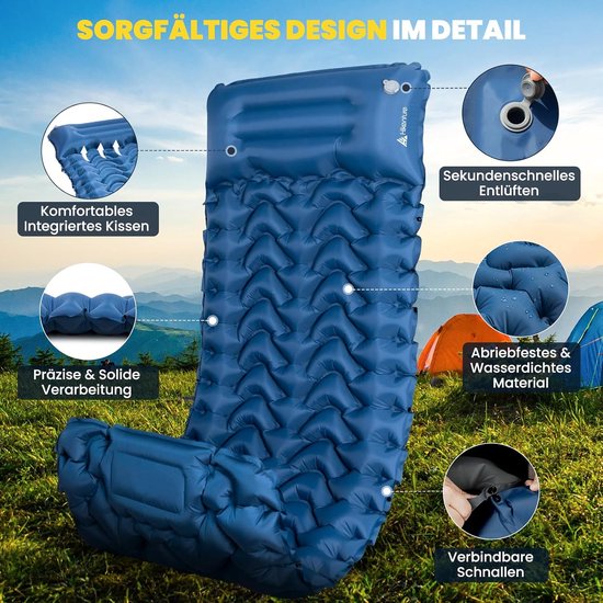 Zelfopblazende Slaapmat - Luchtbed Camping - Outdoor Slapen - Geïntegreerde Voetpomp - 10 cm Hoog - Donkerblauw — afbeelding 4