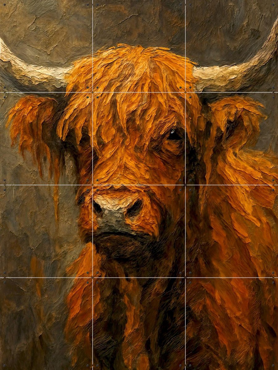 IXXI Roodbruine Schotse Hooglander, Natalie Bruns - 60 x 80 cm - Gratis ophangtool - Grote wanddecoratie en posters - Olieverf, Kwaststreken
