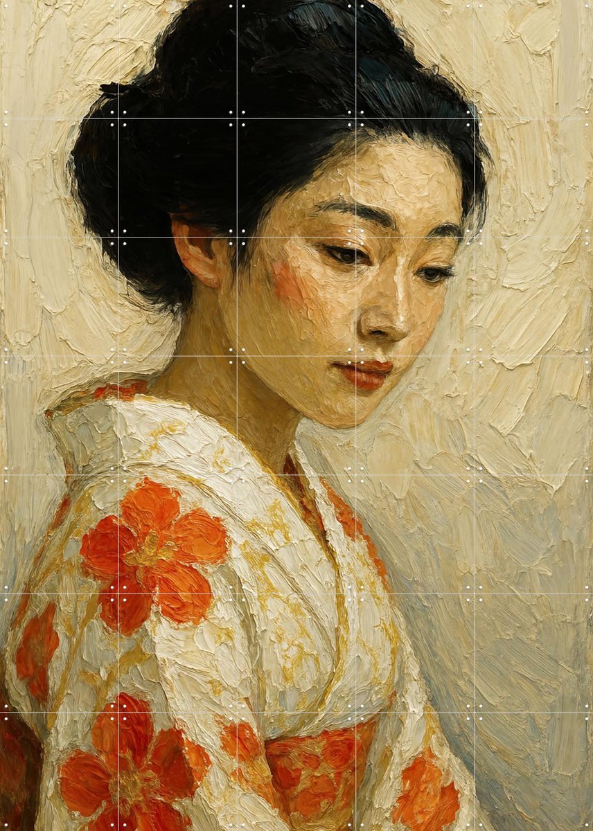IXXI Japanse Vrouw in Kimono met Bloemen, Natalie Bruns - 100 x 140 cm - Gratis ophangtool - Grote wanddecoratie en posters - Klassiek, Realisme