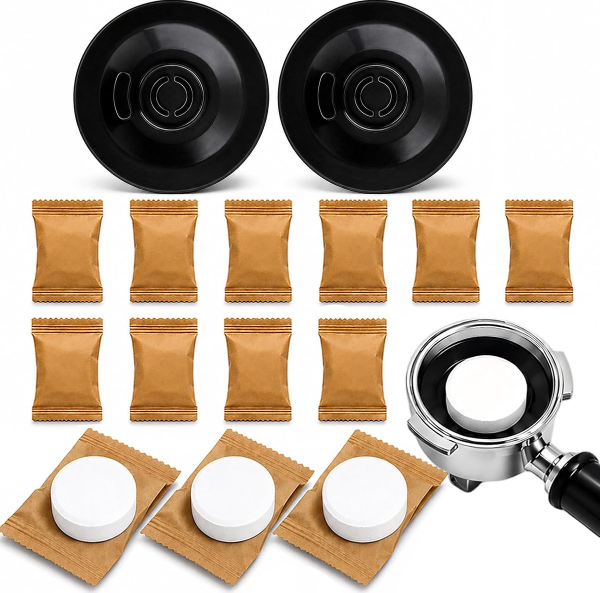 16× Reinigingstabletten - 54 mm Siliconen Reinigingsschijven - universele ontkalkingstabletten - Geschikt voor koffiezetapparaten, espressomachines - Geschikt voor Ninja Luxe Café Serie - Voor reinigingscyclus, koffievet en machineonderhoud