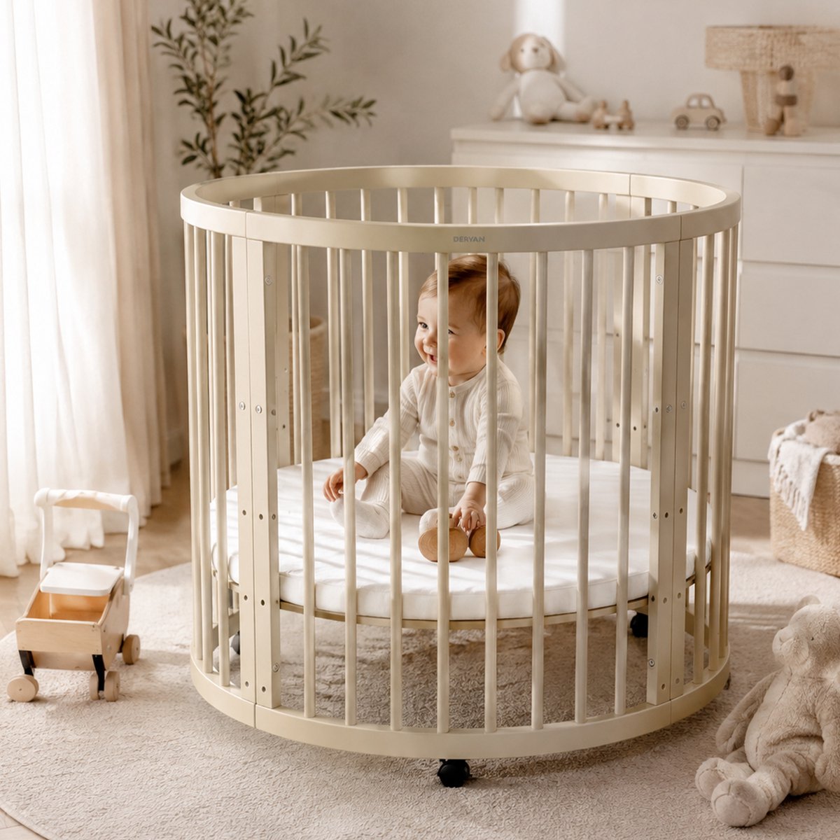 Deryan Willow Box - Ronde Houten Babybox inclusief Matras - Sand – foto 5