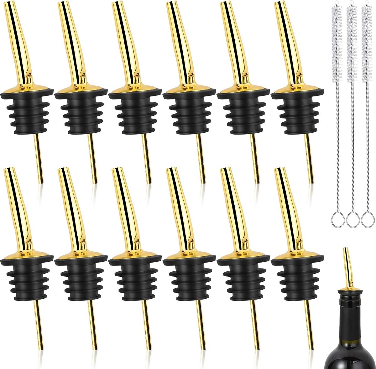 olieschenktuit met 3 reinigingsborstels, 12 stuks | 175 × 30 × 5 mm schenktuit voor olijfolie voor wijn, water, whisky, cocktails, olijfolie