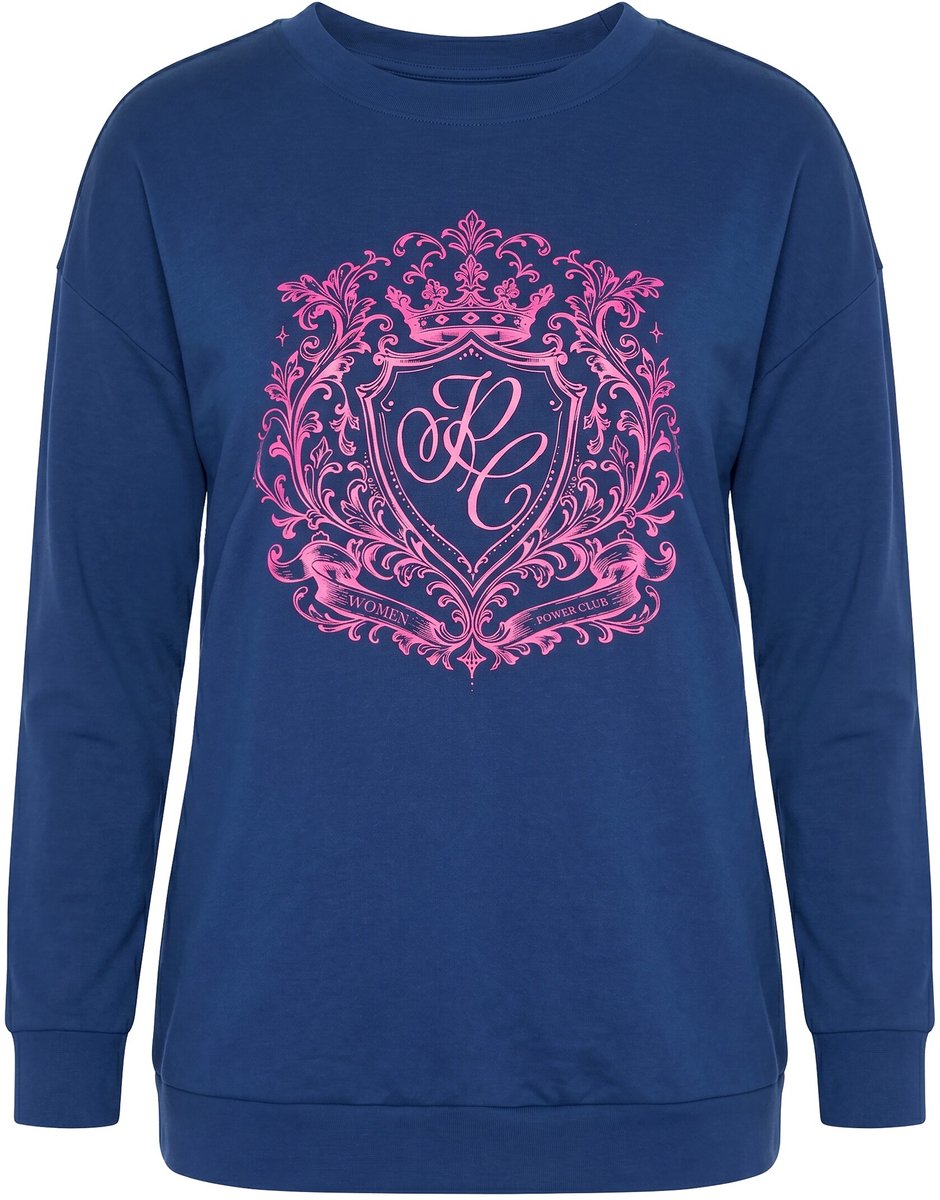 MIAMODA - Dames - Sweatshirt loose fit grote print - Donkerblauw - Maat 54