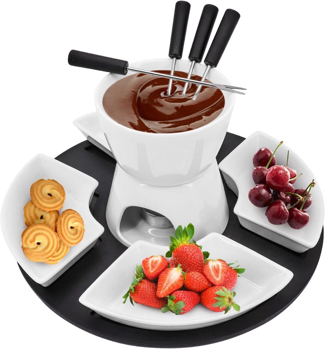 Fondue Set - Kaasfondue Chocoladefondue - Desserts Maken - Inclusief 4 Bakjes 4 Vorkjes - 300 ml - Wit – foto 8