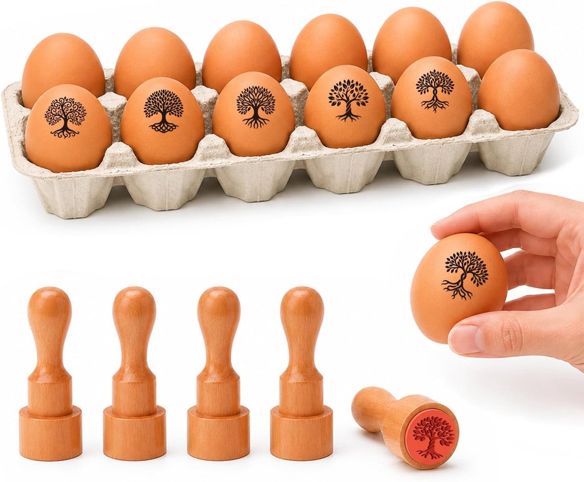 5 stuks 18 mm levensboom rubberen stempels met houten handvat, boho natuur mini doe-het-zelf ambachtelijke decoratieve stempels voor plakboeken, kaarten maken, gepersonaliseerd vers ei decor