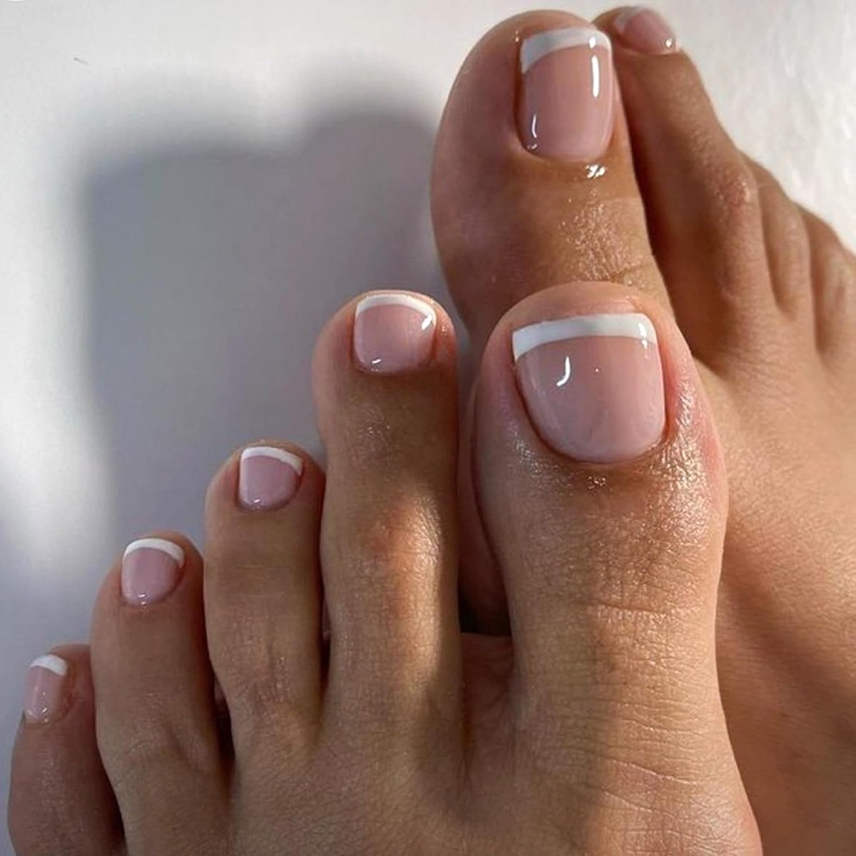 24 stuks French valse teennagels, nude roze, volledige afdekking, press on nails, voeten, glanzend, natuurlijke teennagels om op te plakken, vierkante kunstnagels voor nagelkunst, doe-het-zelf (Frans