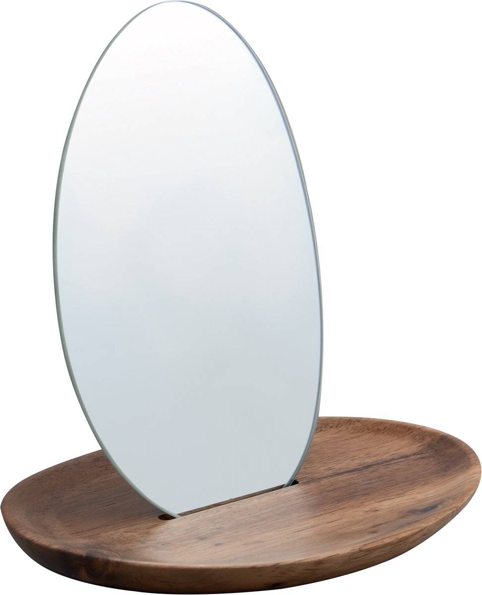 Spirella Houten Make-up Spiegel – Cosmeticspiegel van Hout met Afneembare Spiegel – Badkamerspiegel 21x14x20 cm