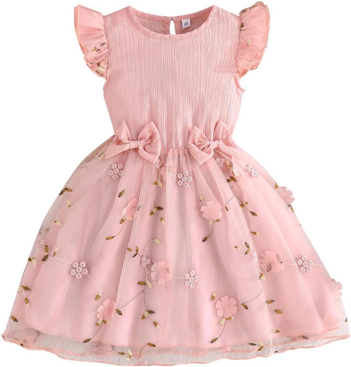 jurk voor kleine meisjes, ruches, mouwloos, lange mouwen, tule jurk met strik, schattig zomerjurk, herfst, feest, prinsessenjurk, zomerjurk, 2-6 jaar