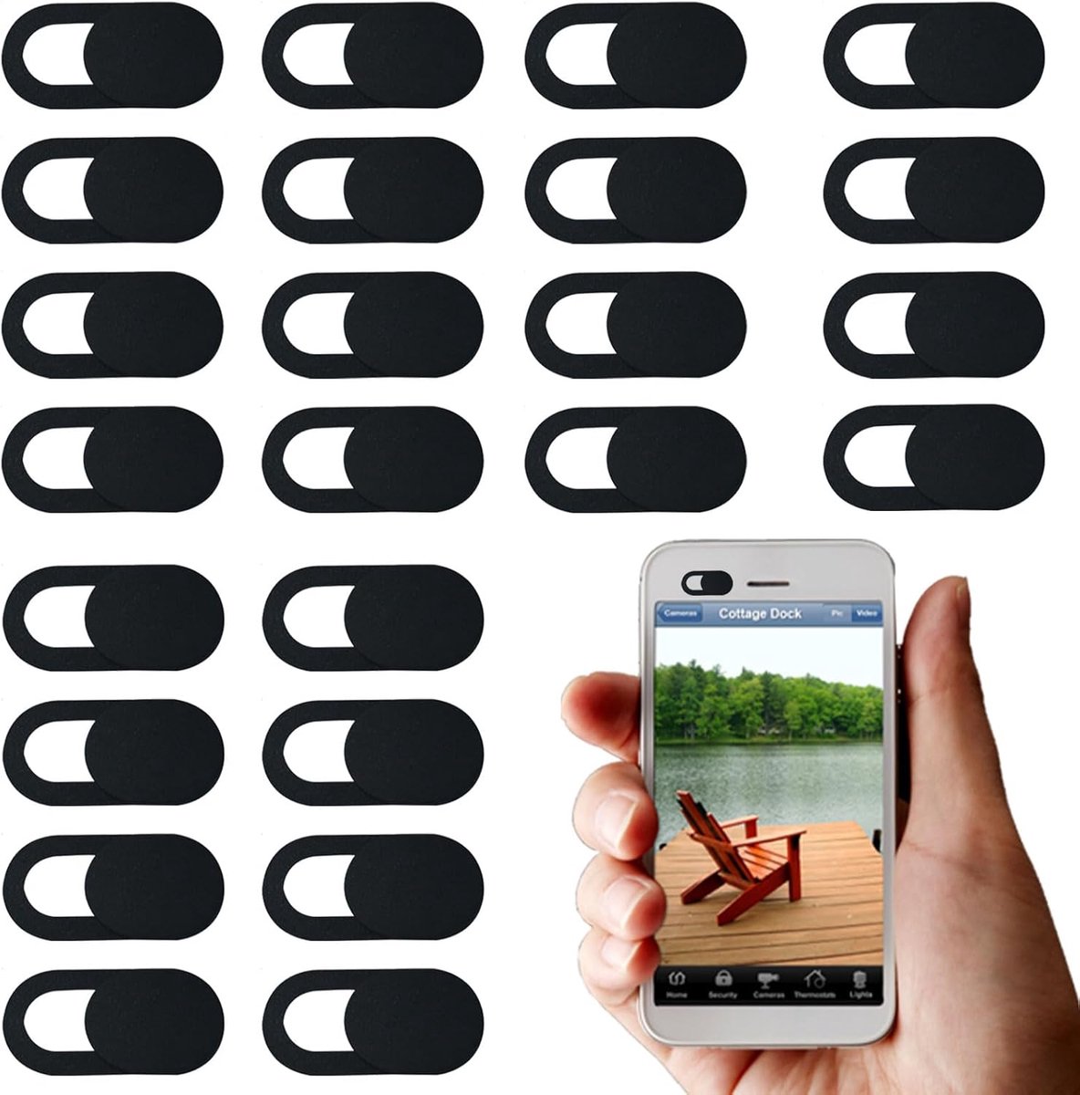 SnelShoppen - 24 Pcs Webcam Cover, Ultra-Dunne Camera Bescherming voor Laptop, Mobiele Telefoon, Tablet, ABS Materiaal, Privacy Bescherming (Zwart)