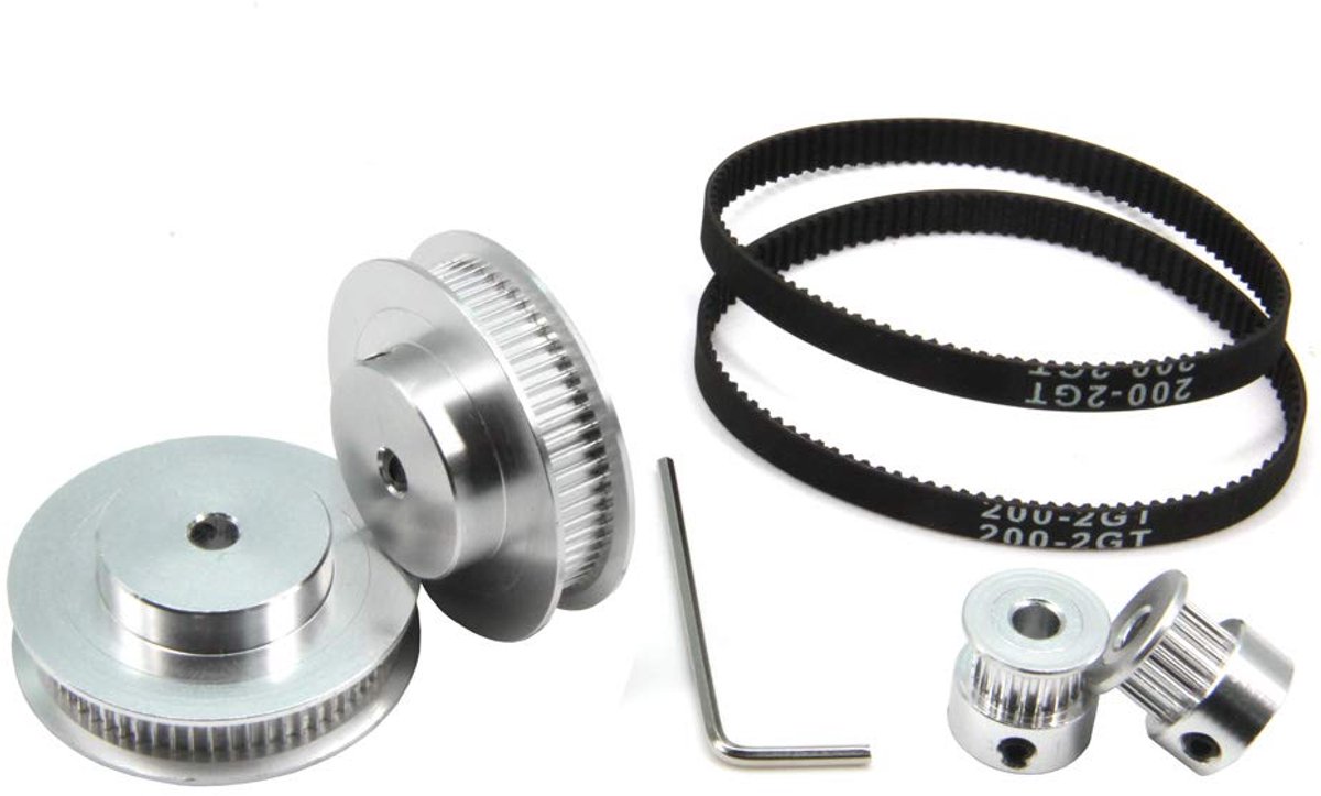 2-delige set GT2 synchroon wiel 20 & 60 tanden 5 mm boring aluminium tandriemschijf met 2 stuks lengte 200 mm breedte 6 mm riem (20-60T-5B-6)