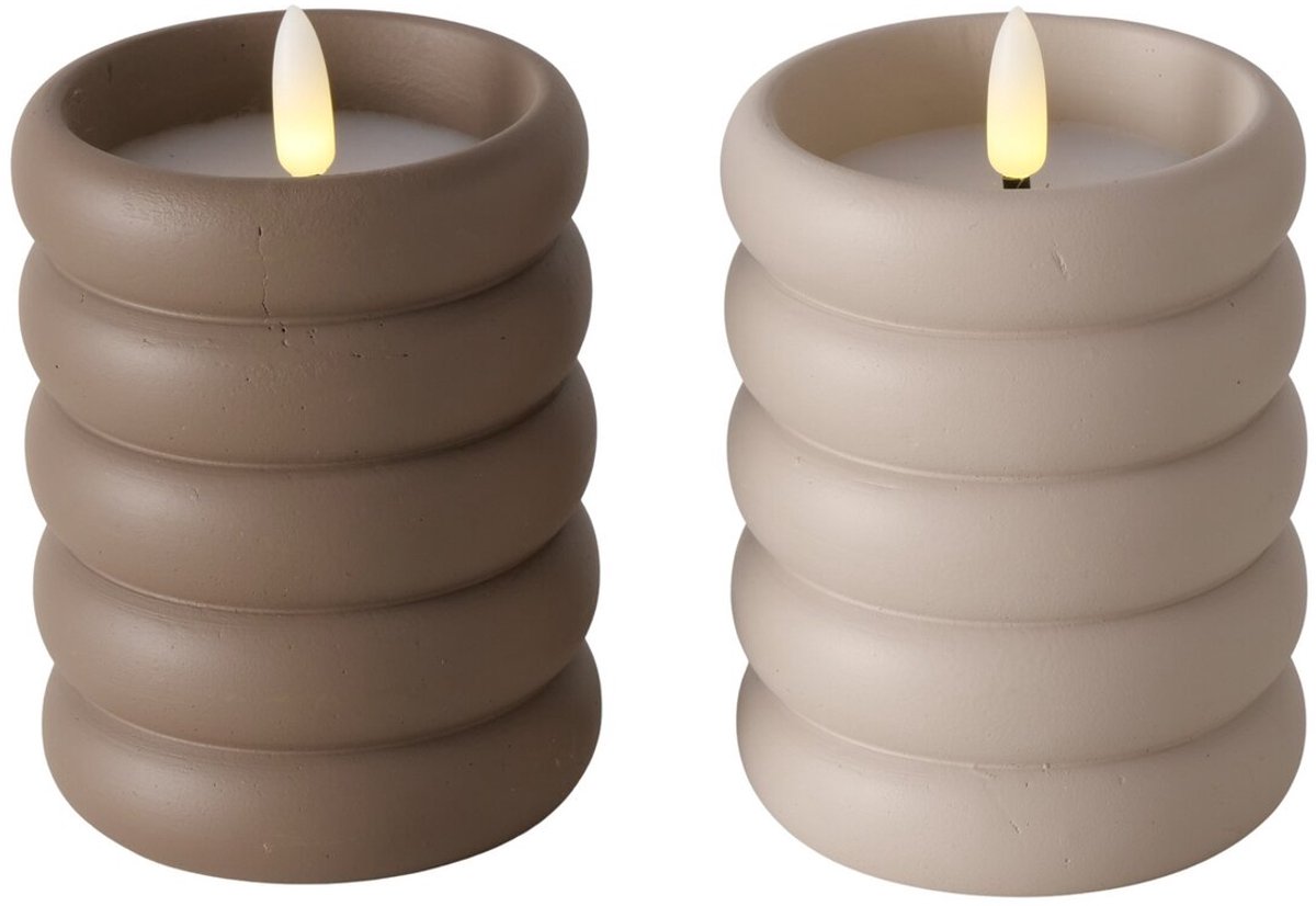 Boltze - LED-kaarsen - Led - Roban - Set van 2 - Beige en bruin - met timer - 12 cm
