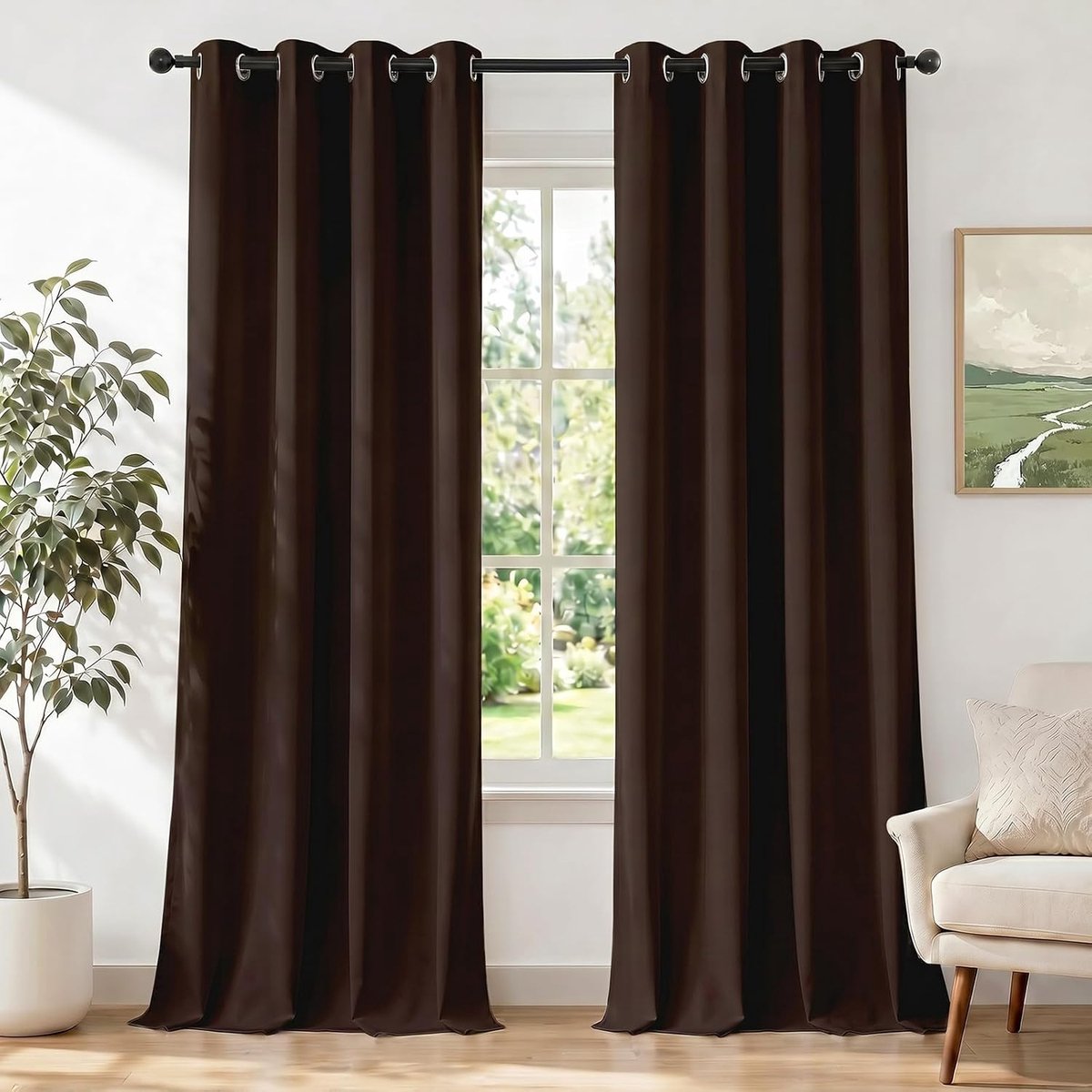 Gordijnen Kant En Klaar Set Van 2, 140x225cm, Gordijnen Verduisterend Met Ringen, Thermische Gordijn, Verduisteringsgordijn, Deurgordijn Voor Slaapkamer Woonkamer, Donkere Koffie