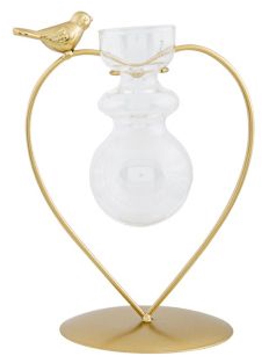 Cosy @ Home Houder Bird 1x Glass Vase Goud 14x10,5xh