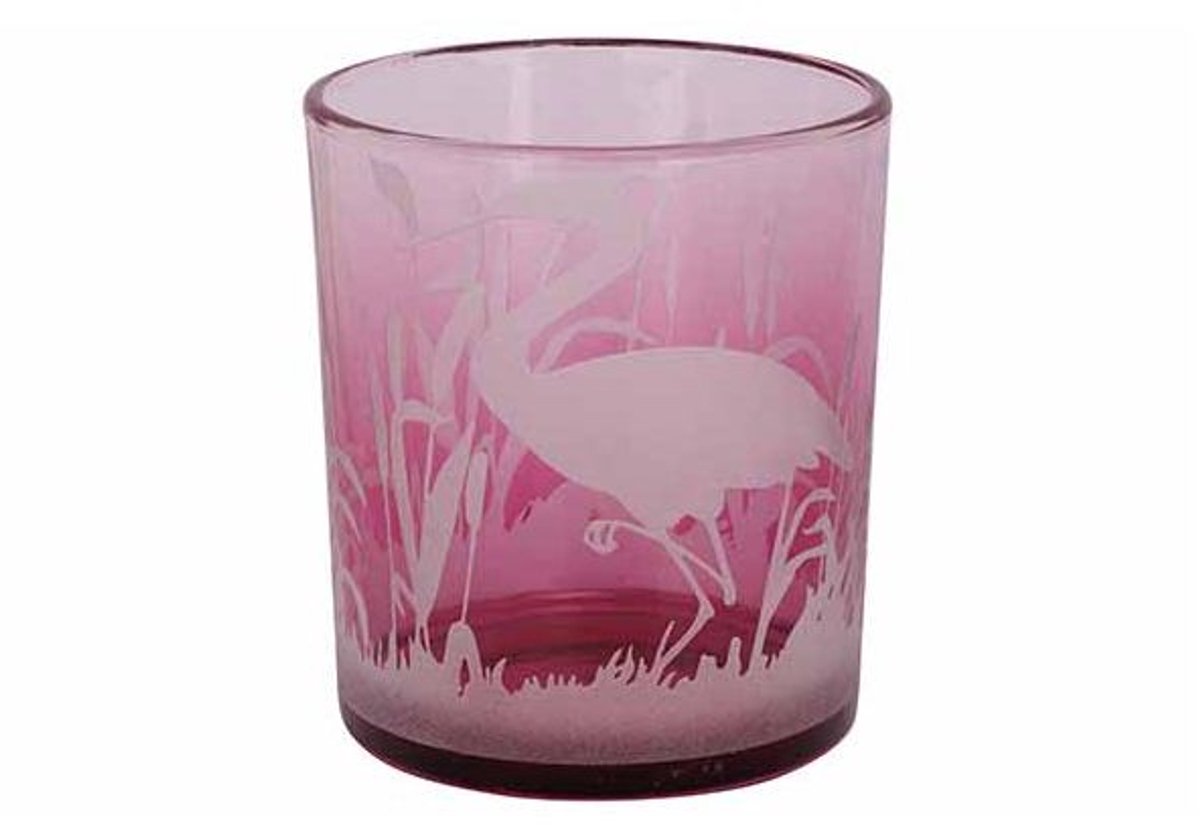 Theelichthouder Flamingo Fuchsia 9x9xh10 Cm Glas