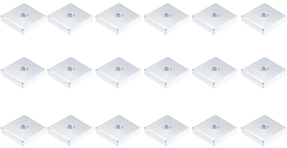 Vierkantmoeren (M4 x 13 x 3 mm), 25 stuks, moeren van koolstofstaal - voor meubelbouw, mechanische uitrusting, bevestigingselementen, zilverkleuren