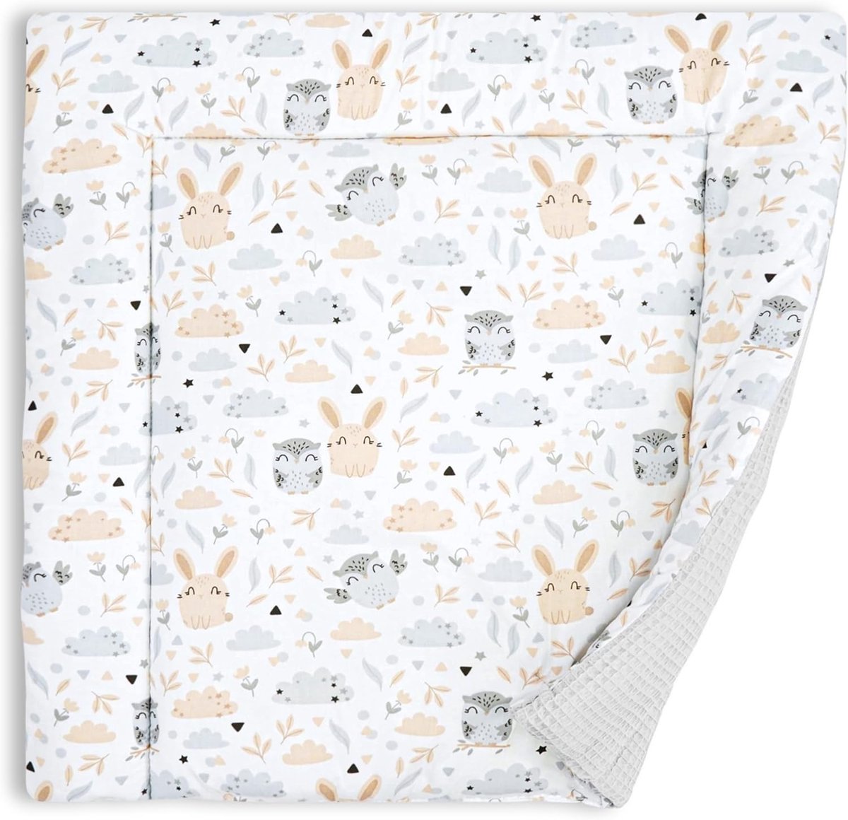 verschoningsmatje van katoen 75x72 cm - Zacht en wasbaar verschoningsmatje voor baby's, verschoningsmat van stof voor commode of wasmachine 75 x 72 Oeko-Tex Uilen B