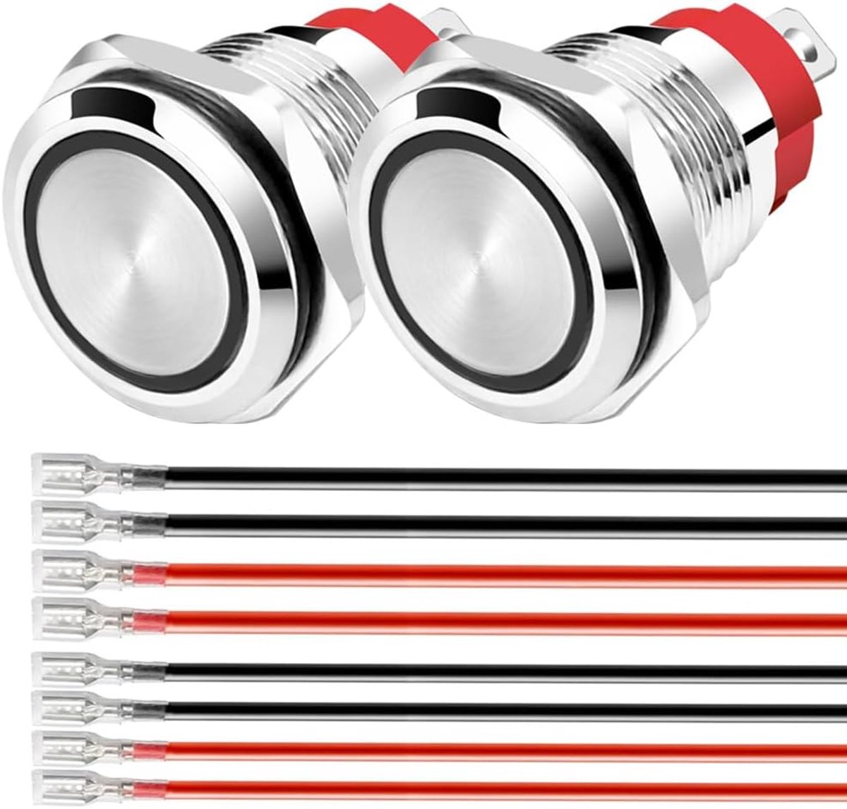 2 stuks Momentary Blauwe LED Waterdichte Drukknop 12-24VDC/10Amp 16mm RVS Drukknopschakelaar Waterdicht met Aansluitdraad
