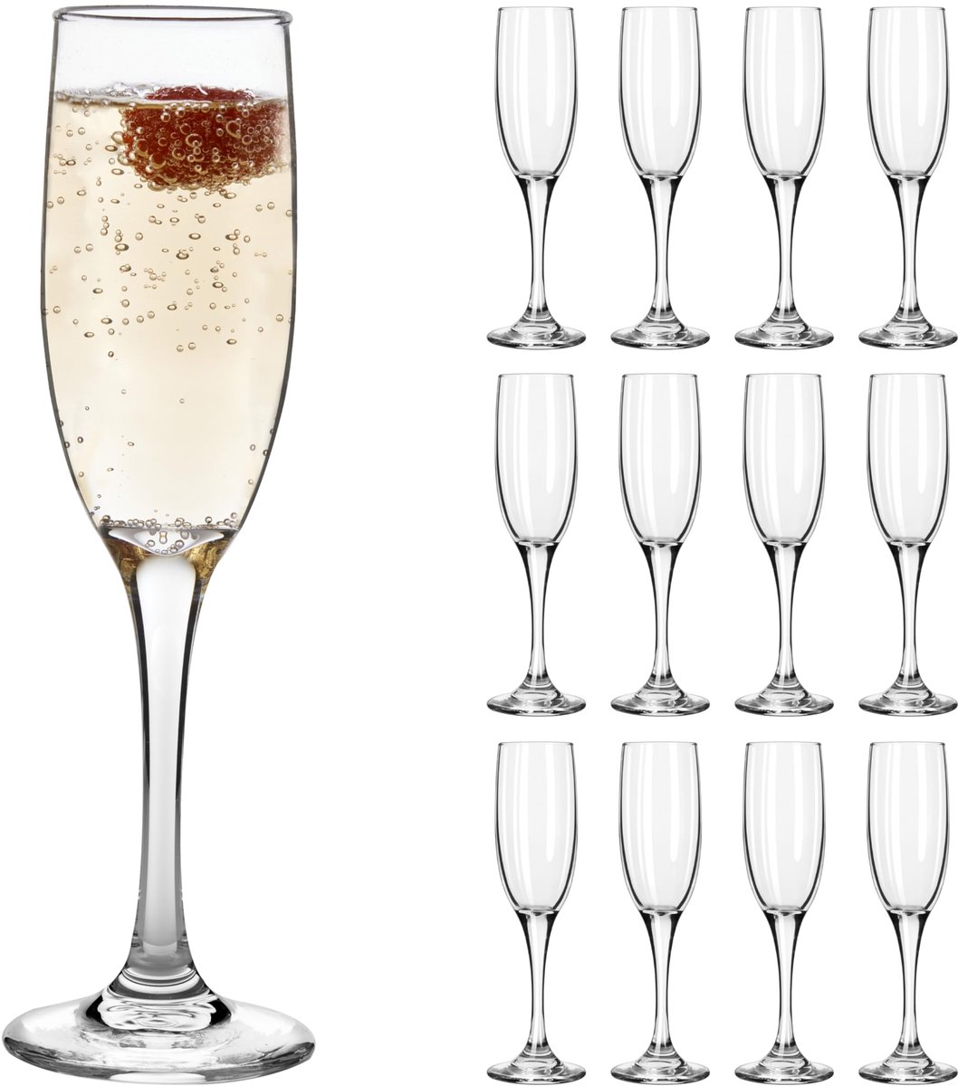 Libbey Embassy Champagneglazen - Sektglazen Set - Transparant Glas - Vaatwasserbestendig - 177 ml - 12 Stuks