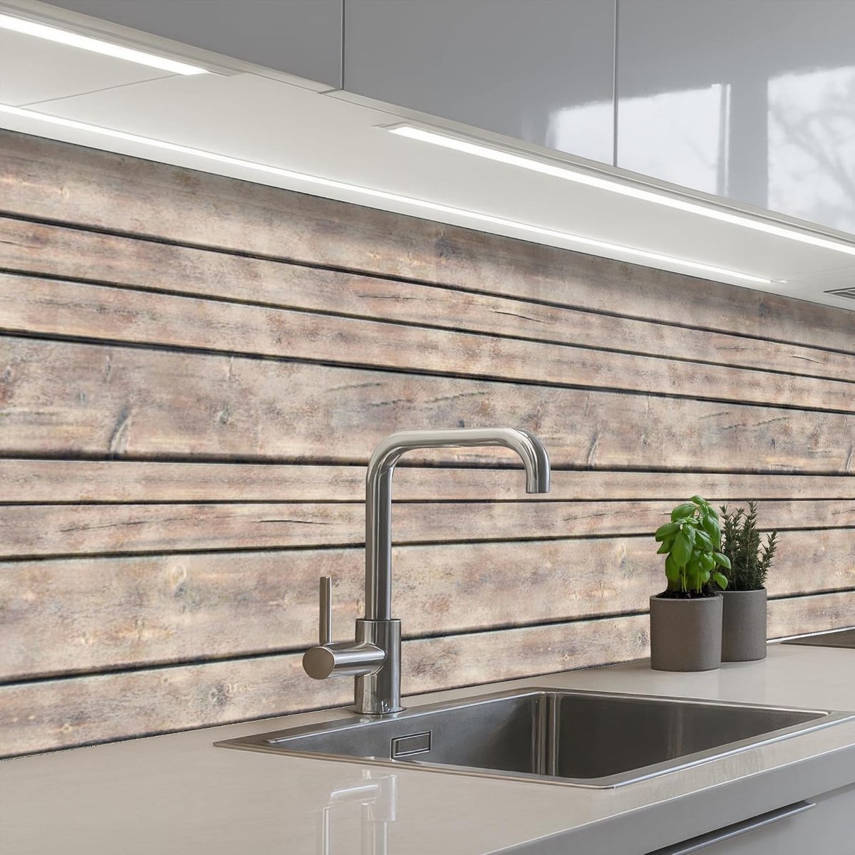 keukenachterwand 80x250 cm zelfklevend keuken decoratie accessories home kitchen spatscherm Brocante - Patronen - Hout - Planken