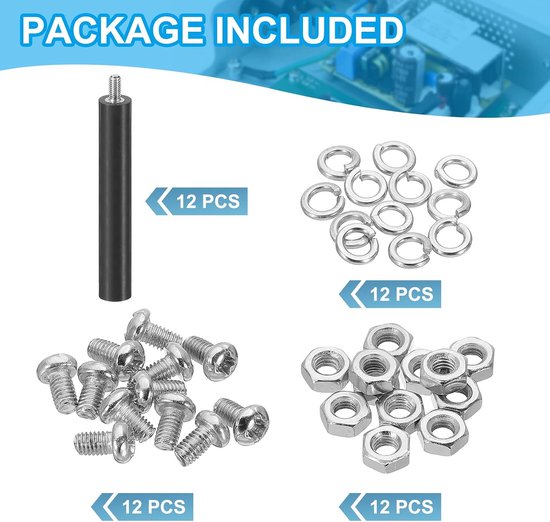 M3x50mm PCB Ondersteuning Spacer, 12 Set 50mm/1.97" Ondersteunende Hoogte PCB Standoff Isolatie Board Stand Kolom Platte Hoofd Plastic Ondersteuning voor PCB PC Board, Stijl 2 — afbeelding 2