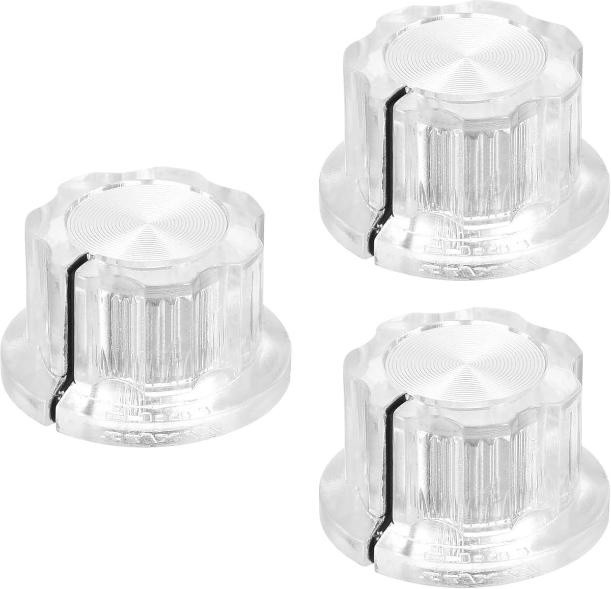 Potentiometer-knop, 3 stuks, geschikt voor potten as 1/4 inch, inzetstuk messing schroefbevestiging, knoppen volumeregelaar transparant voor vervanging pedaal gitaareffecten