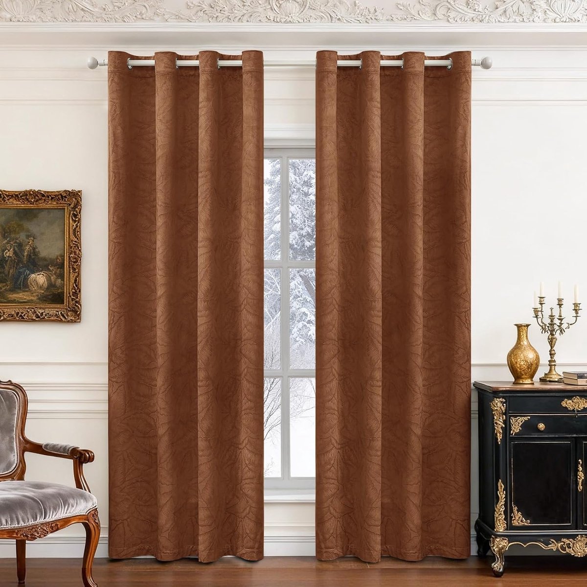 Fluwelen Gordijnen Verduisterend Set Van 2, 140 x 225 CM, Ondoorzichtige Gordijnen Met Ringen, Voor Woonkamer Slaapkamer, Gordijnen Warmte-en Koude-Isolerende Thermische, Bruin