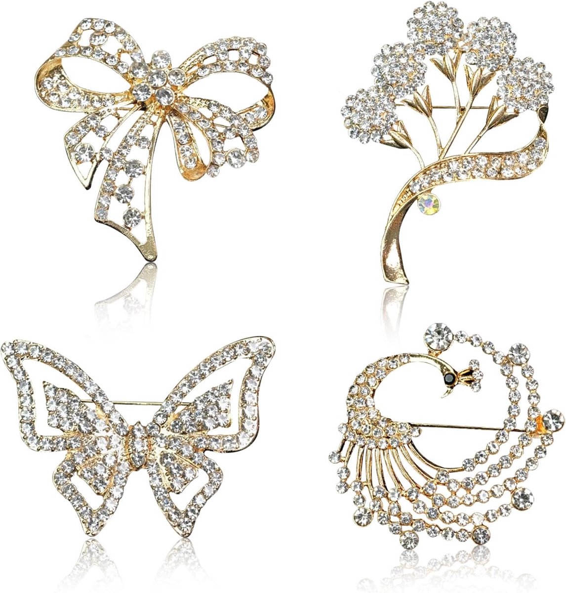 4 stuks dameskleding, kristallen broche, elegant accessoire voor dames, decoratieve badge voor sjaal, cardigan voor bruiloft, goudkleurig